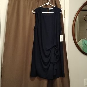 NWT Halston Chiffon Ruffle Front Dress Navy XL